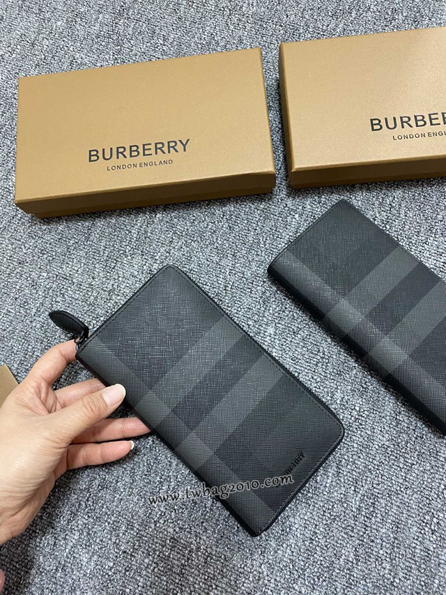 Burberry專門店新款男士長款錢夾 巴寶莉經典格紋拉鏈長夾錢包 yxb1279